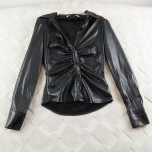 Zara Faux Leather Button Up Top Womens Extra Small Black